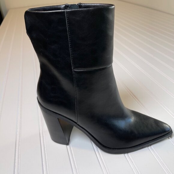 Steve Madden Silvee Womens Ankle 9.5M Black Leather Snip Toe Block Heel Side Zip - Picture 15 of 16